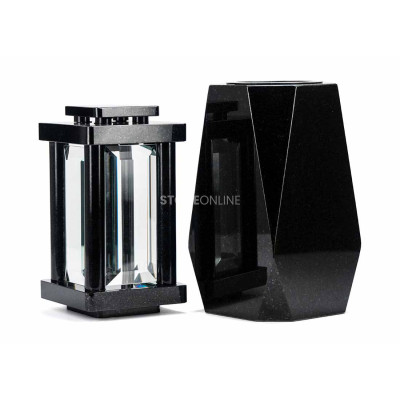 Modern granite cemetery set – LSTYLE lantern and WDIAMOND15 flower vase.