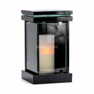 Durable grave set – candle lantern with heavy granite vase for memorial decor.