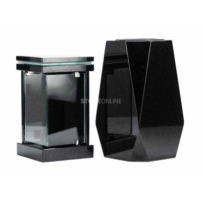 Modern granite cemetery set – LLED lantern and WDIAMOND15 flower vase.