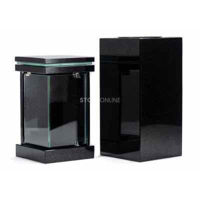 Modern granite cemetery set – LLED lantern and WCUBE15 flower vase.