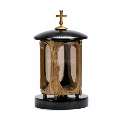 Cemetery set LALUMCROSSGOLD + WTUBA15 – ornate lantern and granite bouquet vase.