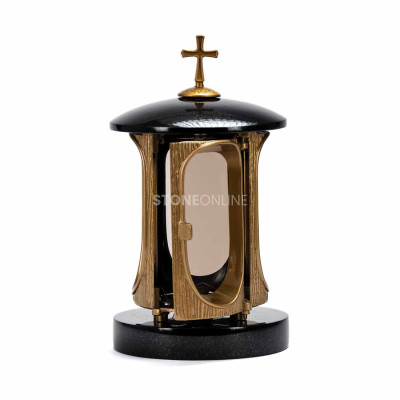 Geometric flower vase and decorative lantern make a solid graveside set.