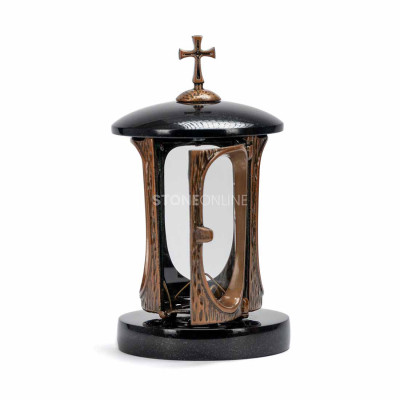 Lantern for votive with cross and geometric flower vase – stylish grave set.