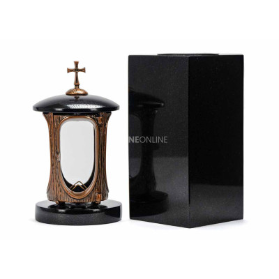 Copper lantern LALUMCROSSCOPPER and vase WCUBE15 – modern granite cemetery set.