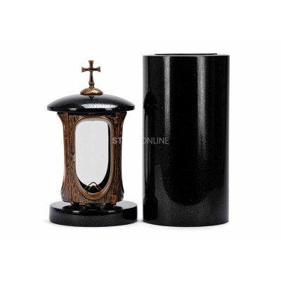 Copper lantern LALUMCROSSCOPPER and slim vase WTUBA15 – stylish cemetery set.