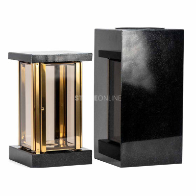 MIRROW SQUARE GOLD 24 lantern and WCUBE15 vase – a modern granite set.