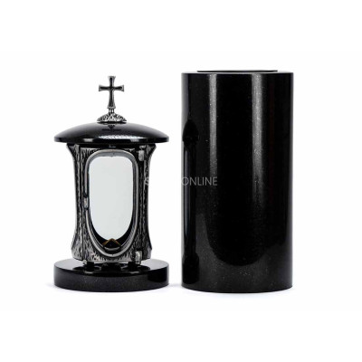 Silver LALUMROSETTESILVER lantern and slim WTUBA15 vase – modern granite set for the cemetery.