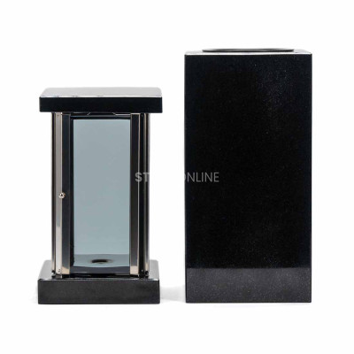 For a modern headstone – MIRROW SQUARE SILVER 24 lantern and WCUBE15 StoneOnline vase.