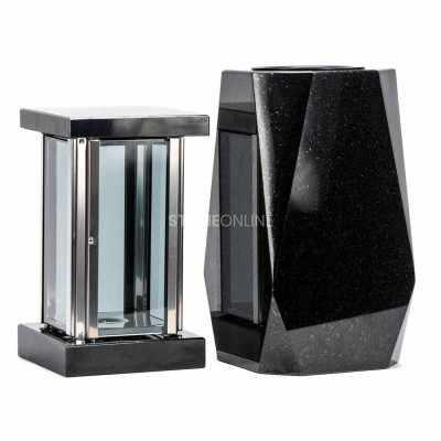 Silver MIRROW SQUARE SILVER 23 lantern and WDIAMOND15 vase – robust cemetery set.