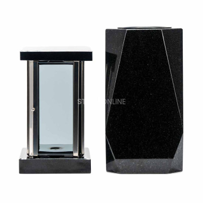 Modern lantern and vase for a headstone – geometric forms in natural granite.