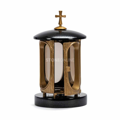 Elegant StoneOnline set – lantern with a cross and granite vase for fresh or artificial flowers.