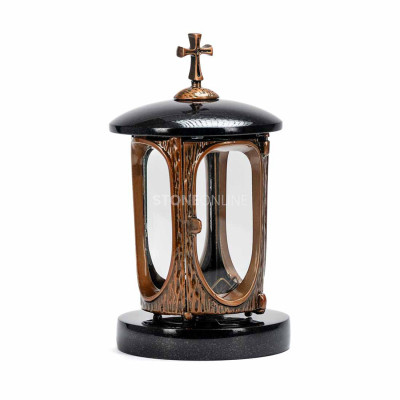 Lantern for votive and classic vase – elegant granite set for the cemetery.