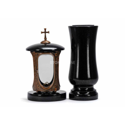 Copper lantern LALUMCROSSCOPPER and vase WSTANDARD12 – elegant granite cemetery set.