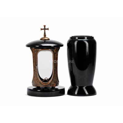 Copper lantern LALUMCROSSCOPPER and vase WELEGANT12 – elegant granite cemetery set.