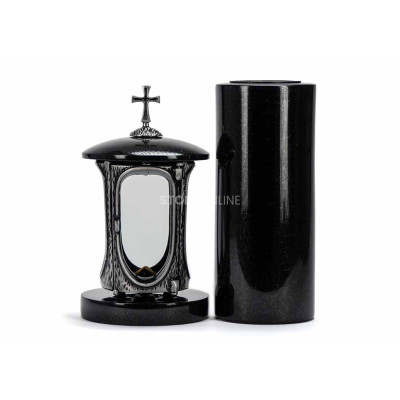 Silver LALUMCROSSSILVER lantern and slim WTUBA12 vase – modern cemetery set.