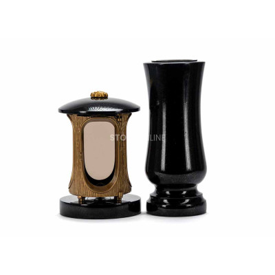 LALUMROSETTEGOLD gold lantern and WELEGANT12 vase – an elegant granite set.