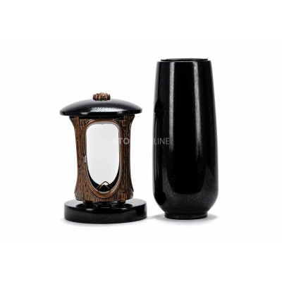 Copper lantern LALUMROSETTECOPPER and vase WBASIC12 – durable granite cemetery set.