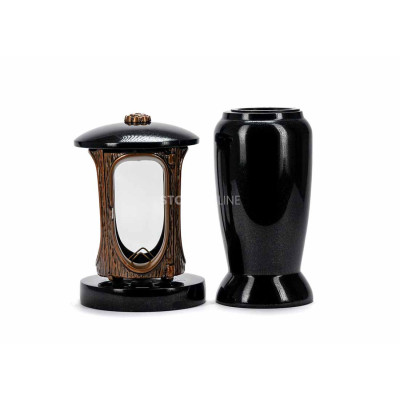 Copper lantern LALUMROSETTECOPPER and vase WELEGANT12 – elegant granite cemetery set.