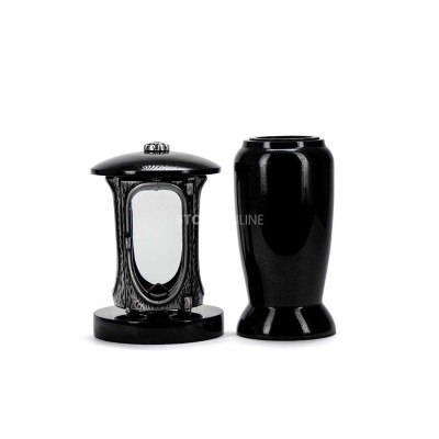 Silver LALUMROSETTESILVER lantern and WELEGANT12 vase – modern granite set for the cemetery.