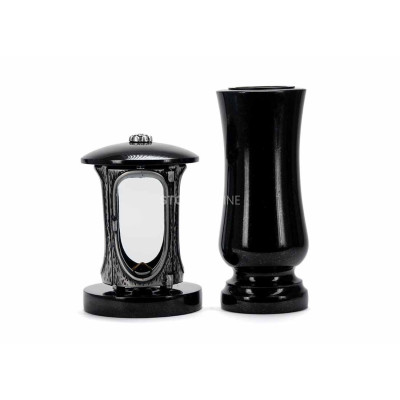 Silver LALUMROSETTESILVER lantern and WSTANDARD12 vase – classic granite set for the cemetery.