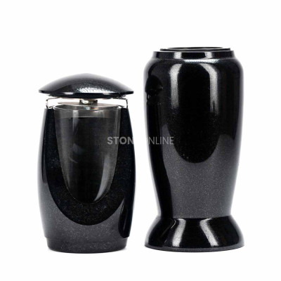 LWONDERFUL12MID lantern and WELEGANT12 vase – elegant granite set for cemetery.