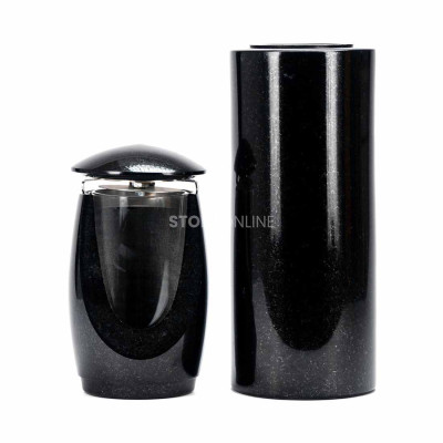 LWONDERFUL12MID lantern and slim WTUBA12 vase – stylish granite set for cemetery.