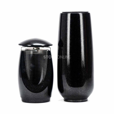 LWONDERFUL12MID lantern and WBASIC12 vase – durable granite set for cemetery.