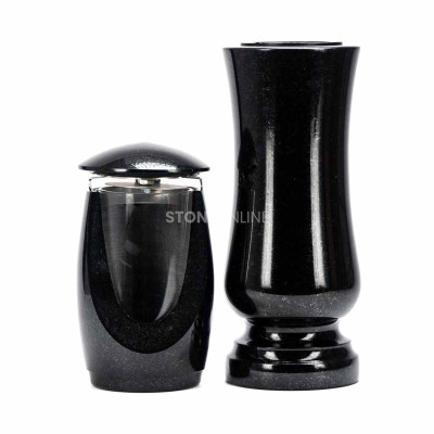 LWONDERFUL12MID lantern and WSTANDARD12 vase – classic granite set for cemetery.
