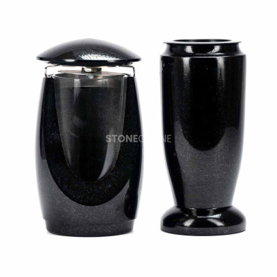 LWONDERFUL12MID lantern and WELEGANT10 vase – elegant granite set for cemetery.