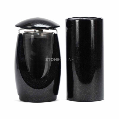 LWONDERFUL12MID lantern and slim WTUBA10 vase – stylish granite set for cemetery.