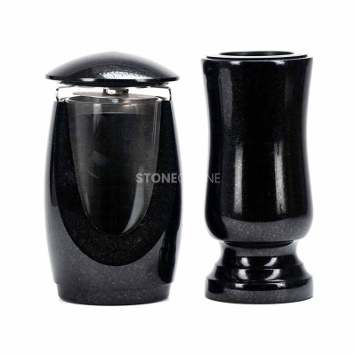 LWONDERFUL12MID lantern and WSTANDARD10 vase – classic granite set for cemetery.