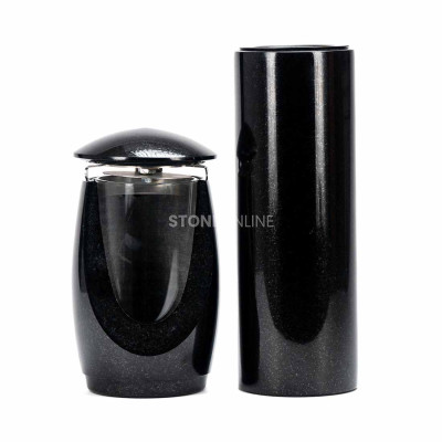LWONDERFUL12MID lantern and slim WTUBA11 vase – elegant granite set for cemetery.