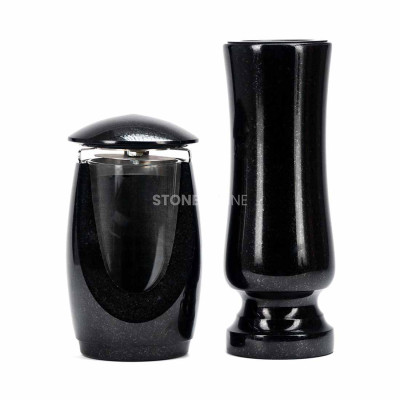 LWONDERFUL12MID lantern and WELEGANT12 vase – elegant granite set for cemetery.