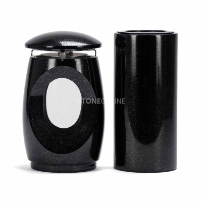 LTIMELESS12MID lantern and slim WTUBA10 vase – stylish granite set for cemetery.
