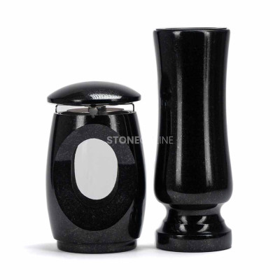 LTIMELESS12MID lantern and WSTANDARD11 vase – timeless granite set for cemetery.