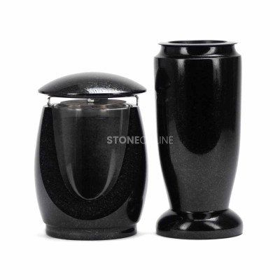 LWONDERFUL12MIN lantern and WELEGANT10 vase – elegant granite set for cemetery.