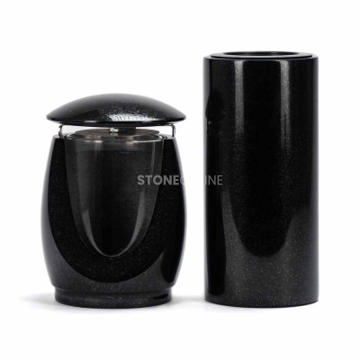 LWONDERFUL12MIN lantern and slim WTUBA10 vase – stylish granite set for cemetery.