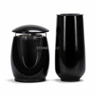 LWONDERFUL12MIN lantern and WBASIC10 vase – granite set for decorating a memorial.