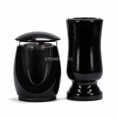 LWONDERFUL12MIN lantern and WSTANDARD10 vase – classic granite set for cemetery.