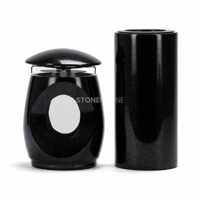 LTIMELESS12MIN lantern and WTUBA10 vase – slim granite set for cemetery.