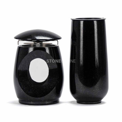 LTIMELESS12MIN lantern and WBASIC10 vase – solid granite set for cemetery.