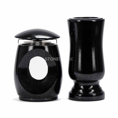 LTIMELESS12MIN lantern and WSTANDARD10 vase – classic granite set for cemetery.