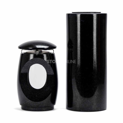 LTIMELESS12MID lantern and WTUBA12 vase – slim granite set for cemetery.