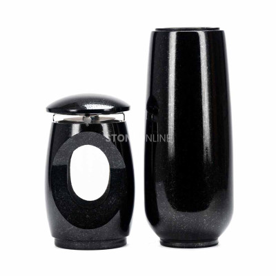 LTIMELESS12MID lantern and WBASIC12 vase – solid granite set for cemetery.