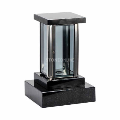 Silver MIRROW SQUARE SILVER lantern on PSQUARE square base – modern cemetery set.