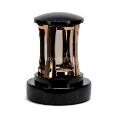 MIRROW ROUND GOLD lantern on the PROUND round base – granite memorial décor by StoneOnline.