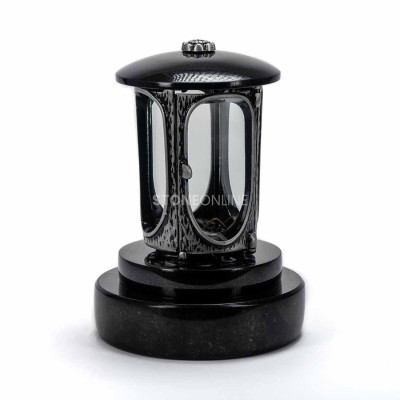 Silver LALUMROSETTESILVER lantern with rosette on a solid PROUND granite plinth.