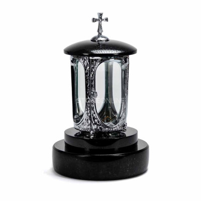 LALUMCROSSINOX lantern with chromed body and cross on round PROUND base.