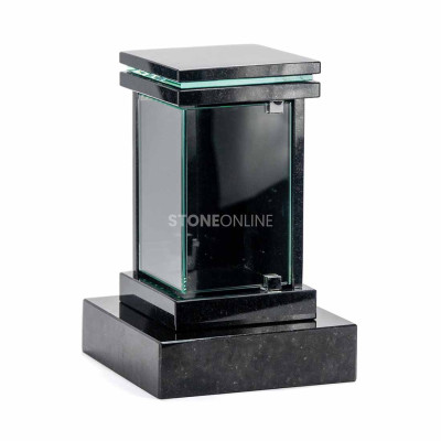 LLED lantern on square PSQUARE base – geometric StoneOnline granite set for cemetery.