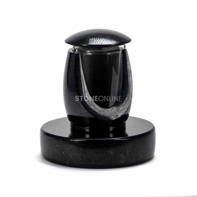 Small LWONDERFUL12MIN lantern on a round PROUND base – a compact natural granite ornament.